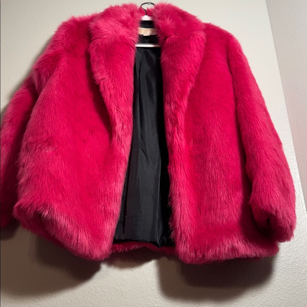 Michael Kors Vibrant Pink Faux Fur Bomber Jacket - Picture 8 of 9